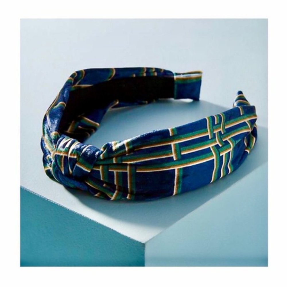 New Anthropologie Plaid Top Knot Velvet Headband